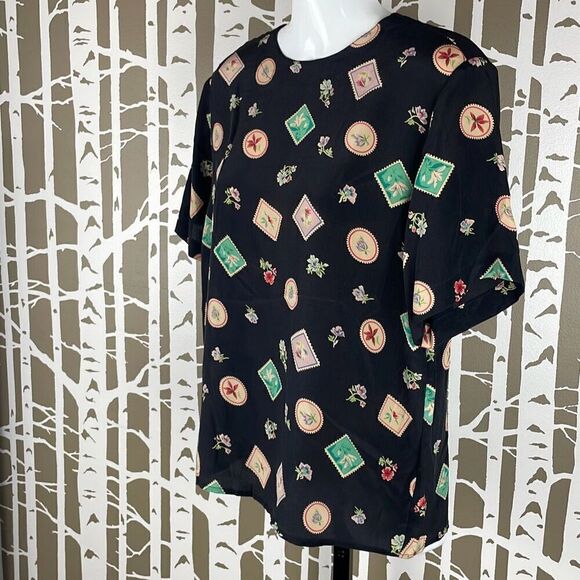 Vintage 90s Silk Short Sleeve Blouse S - Picture 3 of 6